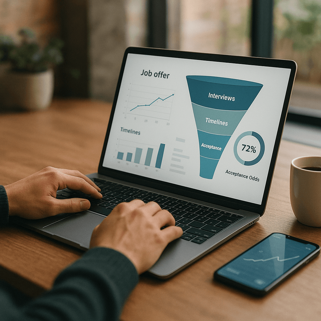 Job Offer Forecasting in 2025: A Simple Funnel Dashboard to Predict Interviews, Timelines & Acceptance Odds